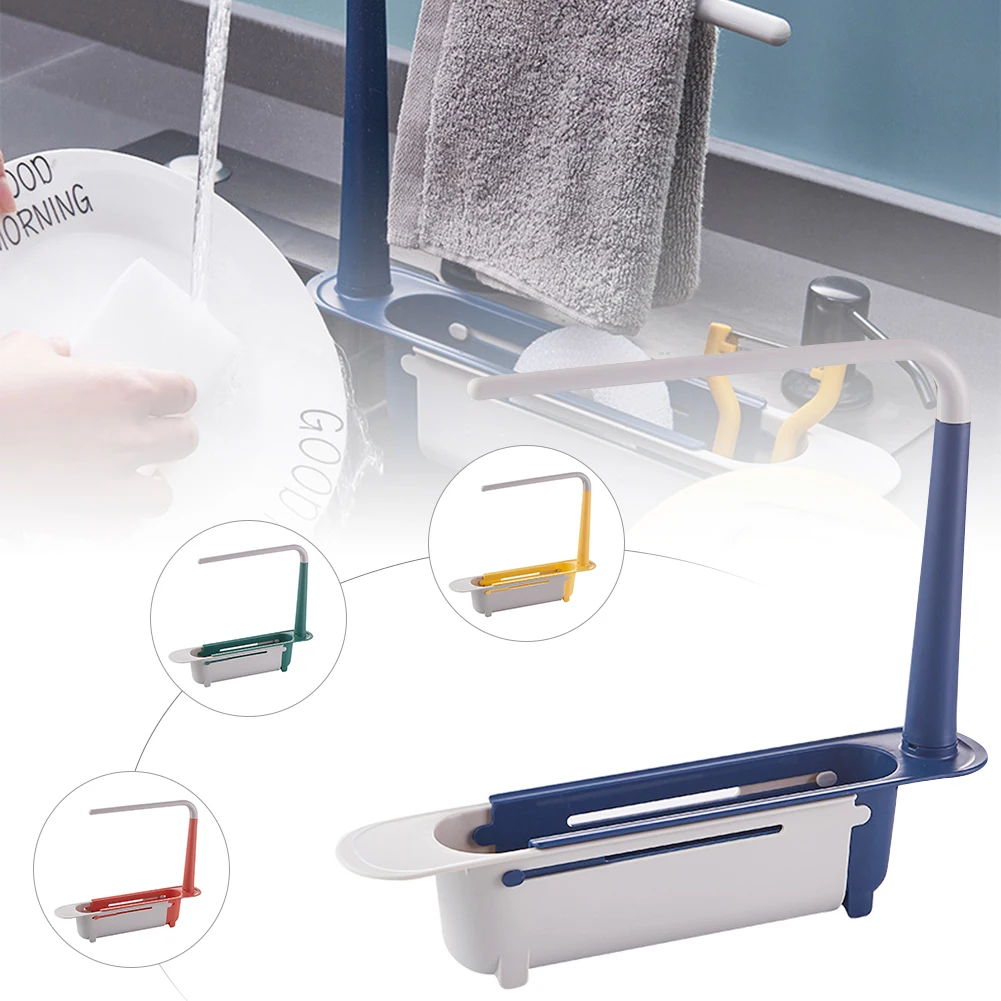 

Telescopic Sink Drain Rack Soap Sponge Holder Organizer Sink Shelf Hanger Expandable Storage Basket Kitchen Storage