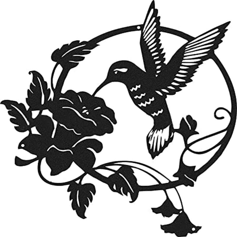 

Metal Bird Wall Art Decor Garden Living Room Decor Metal Bird Wall Silhouette Hummingbird Flower Wall Art Hanging Decoration