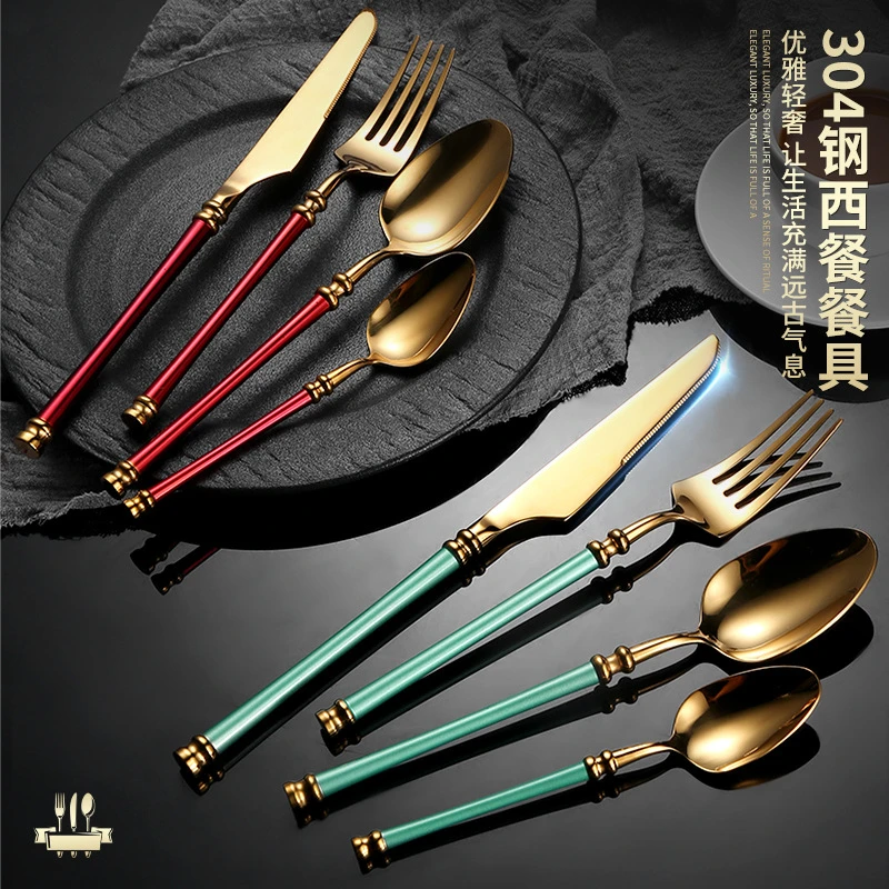 

Bright Gold 304 Stainless Steel Luxury Cutlery Set Dinnerware Western Knife Spoon Fork Teaspoon Tableware Set Kitchen Utensil