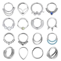 1pc stainless steel nose ring hoop earrings septum piercing hinged segment clicker ear cartilage helix silver color body jewelry