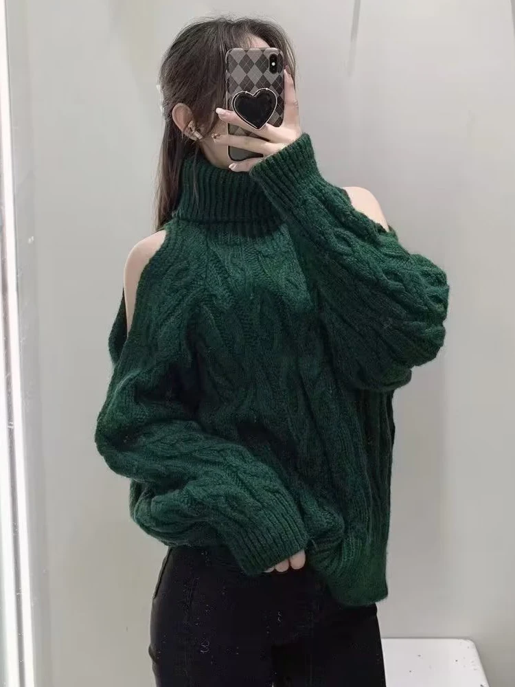 

Модный женский свитер Pphcpx с высоким воротником, пуловер, зимний однотонный вязаный теплый толстый свитер с длинным рукавом, Женский винтажн...