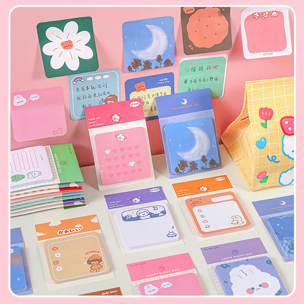 

30Sheets Creative Cartoon Note Cute Self-stick Memo Pad Student Mark Note Pad Bookmark Office Leave Message Supplies Stationery