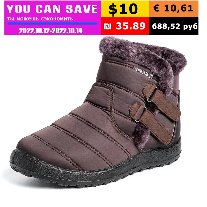  Fujin 2021 Large Size Women Snow Boots Ankle Hook Look Fur Plush Inside Waterproof Down Winter Boots Shoes Platform Non Slip