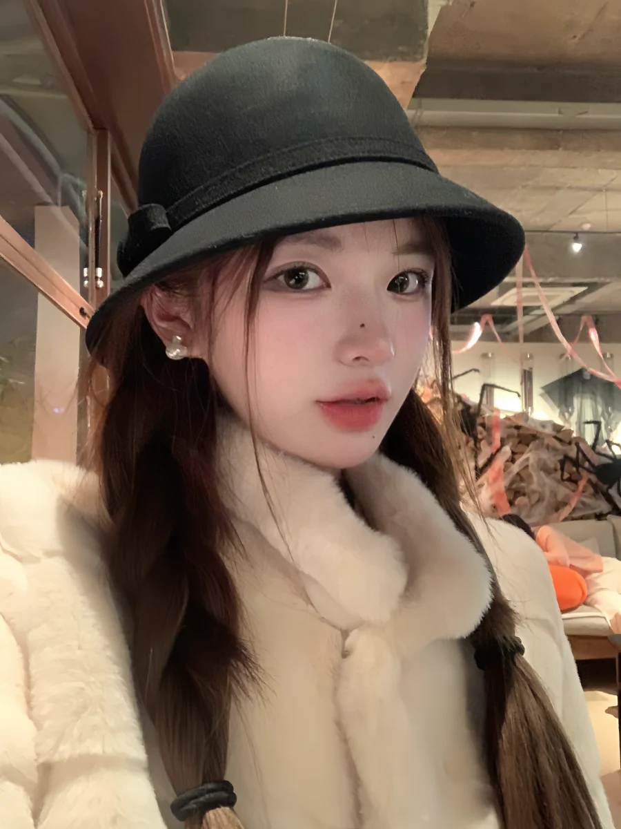 Изящная рыбацкая шляпа Chen Haha осенне-зимняя шерстяная теплая французская с