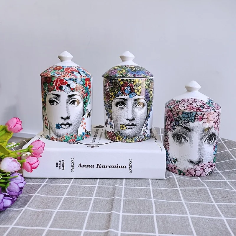 

Painted Flowers Woman Face Ceramic Jar with Lid Porcelain Candle Jar Candy Box Crafts Decoration Art Lady Face Jewelry Tank Gift