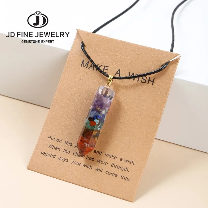 JD – collier en cristal avec pendentif en pierre écrasée pour femmes  bijoux de Yoga  sept Chakras