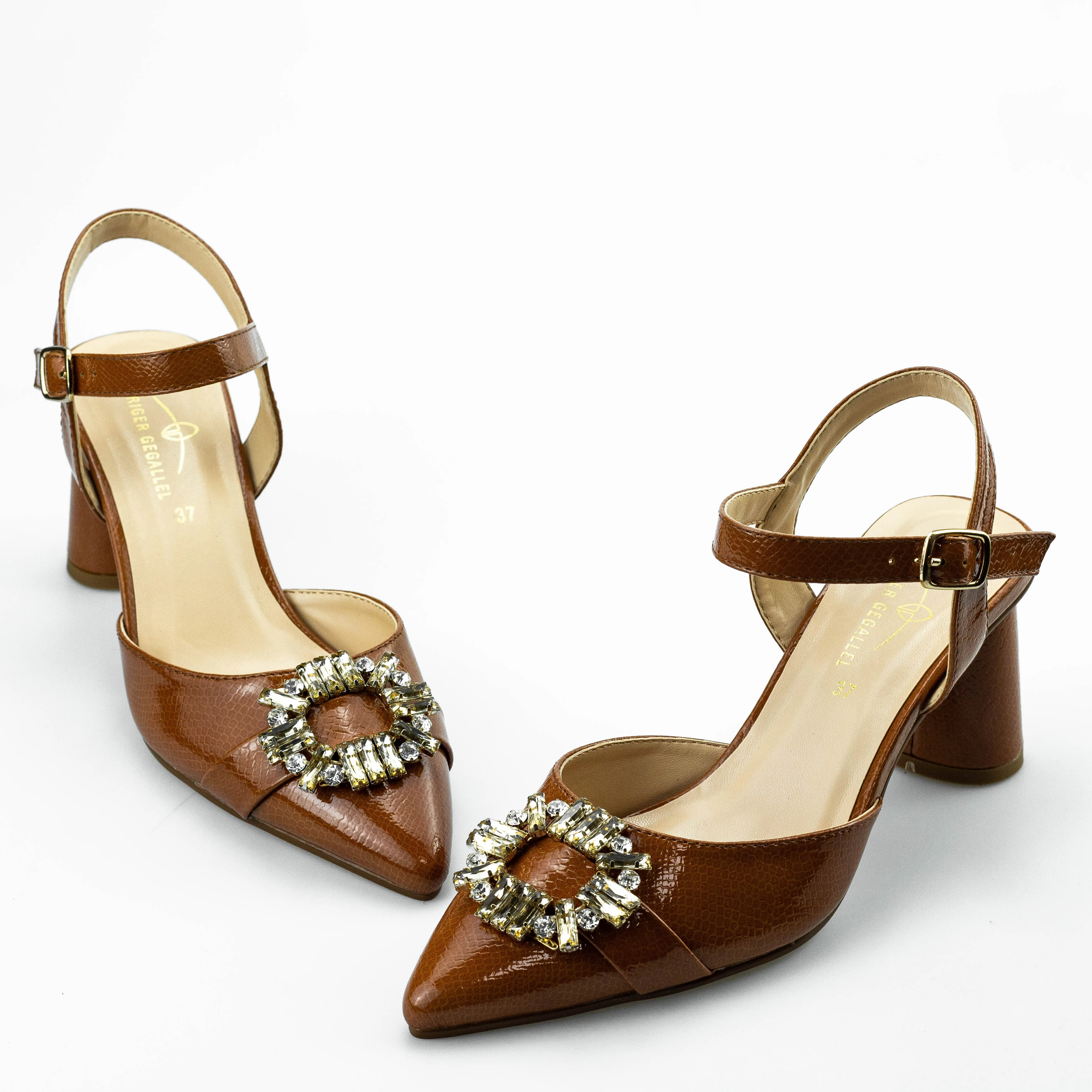 2027-3 Rhinestone Button Classic Designer Shoes Women's Pumps Square Heels Ankle Strap Ladies Shoes Wedding Bridal High Heels