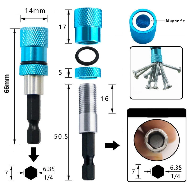 1/4 Inch Hex Magnetic Screw Drill Tip Quick Locking Bit Holder Scewdriver Tool Guide Extension Rod Wood Tools | Инструменты