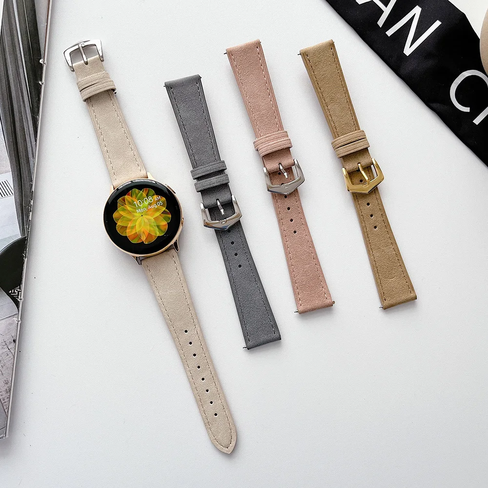 

Ремешок кожаный плюшевый для наручных часов, тонкий браслет для Samsung Galaxy Watch 5 Pro 4 Classic Band 45 мм 40 мм 44 мм 42 мм 46 мм, 20 мм 22 мм