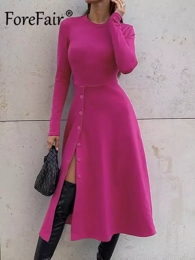 

Forefair 2022 Spring Split Cut Out Bodycon A Line Sexy Party Women Midi Dress Long Sleeve O Neck Elegant Robe Women's Dresse
