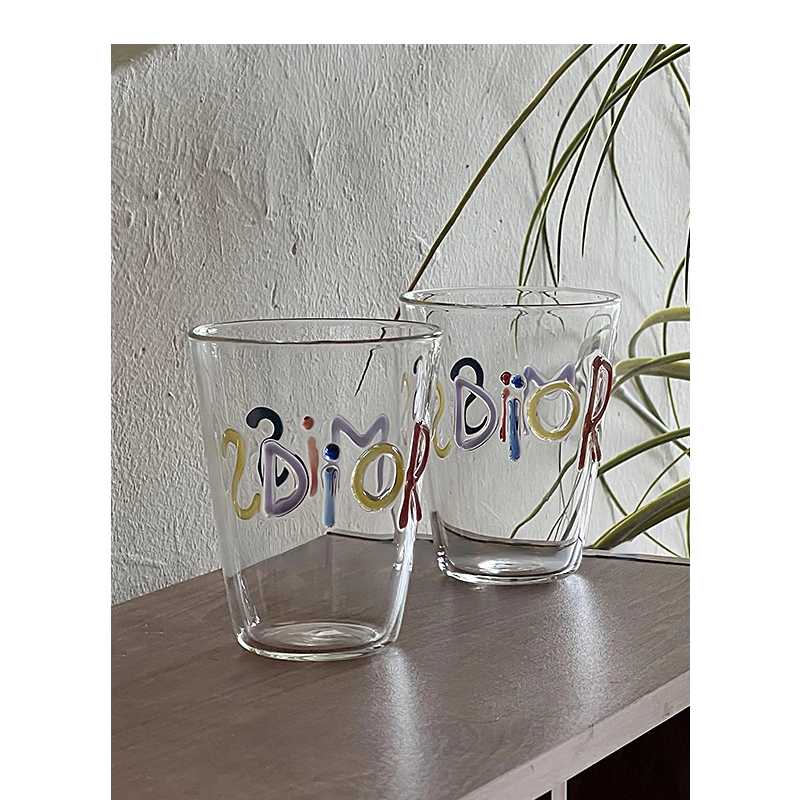 

Colorful Letter Miss Graffiti Glass Water Cup Household Juice Milk Coffee Drinking Water Cup Glass Drinking Utensil Glasses