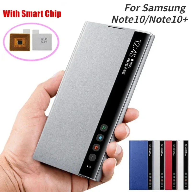 

Smart Flip Cover For Samsung Galaxy Note 10 Plus/Note10+ Free-flip Case For Samsung Note10 Window View Cover Smart Chip