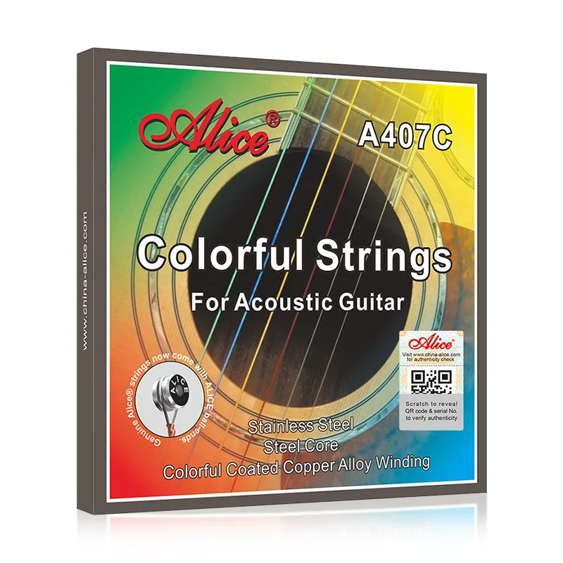 

Original Alice A407C Colorful Acoustic Guitar Strings 1st-6th Guitarra Strings Color Coated Copper Alloy Wound Light