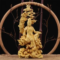 boxwood carving water moon guanyin bodhisattva ornaments solid wood guanyin buddha statue for carving crafts