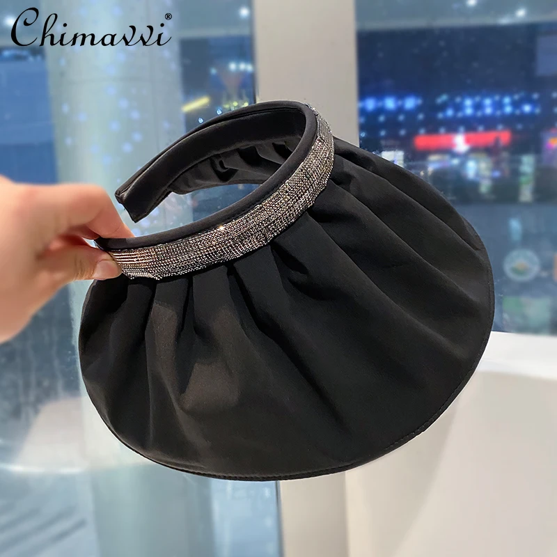 

2022 Summer New Fashion Foldable Headband Topless Hat Female Temperament Rhinestone Sun Hat Female Sun Protection Caps All-match