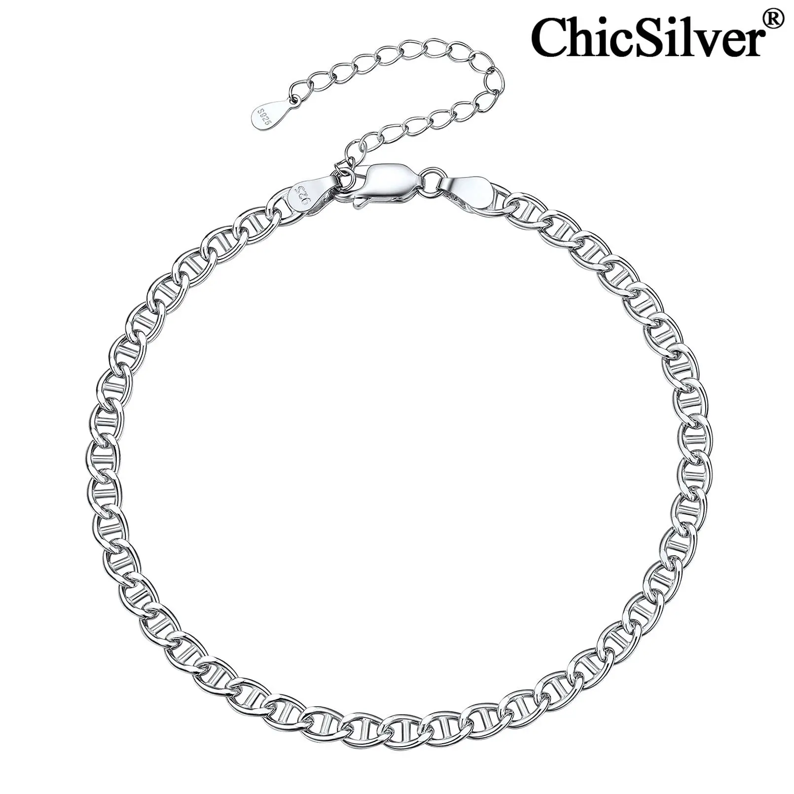 

Браслеты на ногу ChicSilver для мужчин и женщин, плоский браслет на лодыжку из серебра 925 пробы, с цепочкой из звеньев шириной 4 мм, пляжные ювелирн...