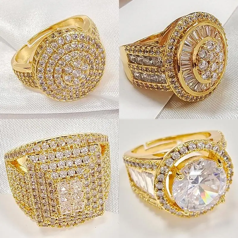 

High-end Light Luxury Feeling Micro-encrusted Diamond Zircon Ring Female Fashion Simple Gold Geometric Ring Opening Adjustable