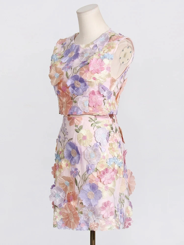 Женский комплект из двух предметов короткий топ без рукавов с круглым вырезом и