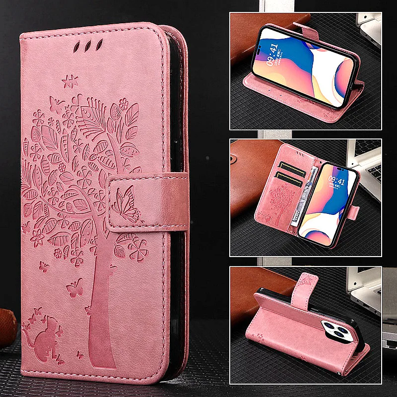 

Lovely Embossed Cat Wallet Case for OnePlus 10 Pro 9 8 8T Card Pocket Stand Holder PU Leather Flip Cover for 1+ Nord 2 2T N200