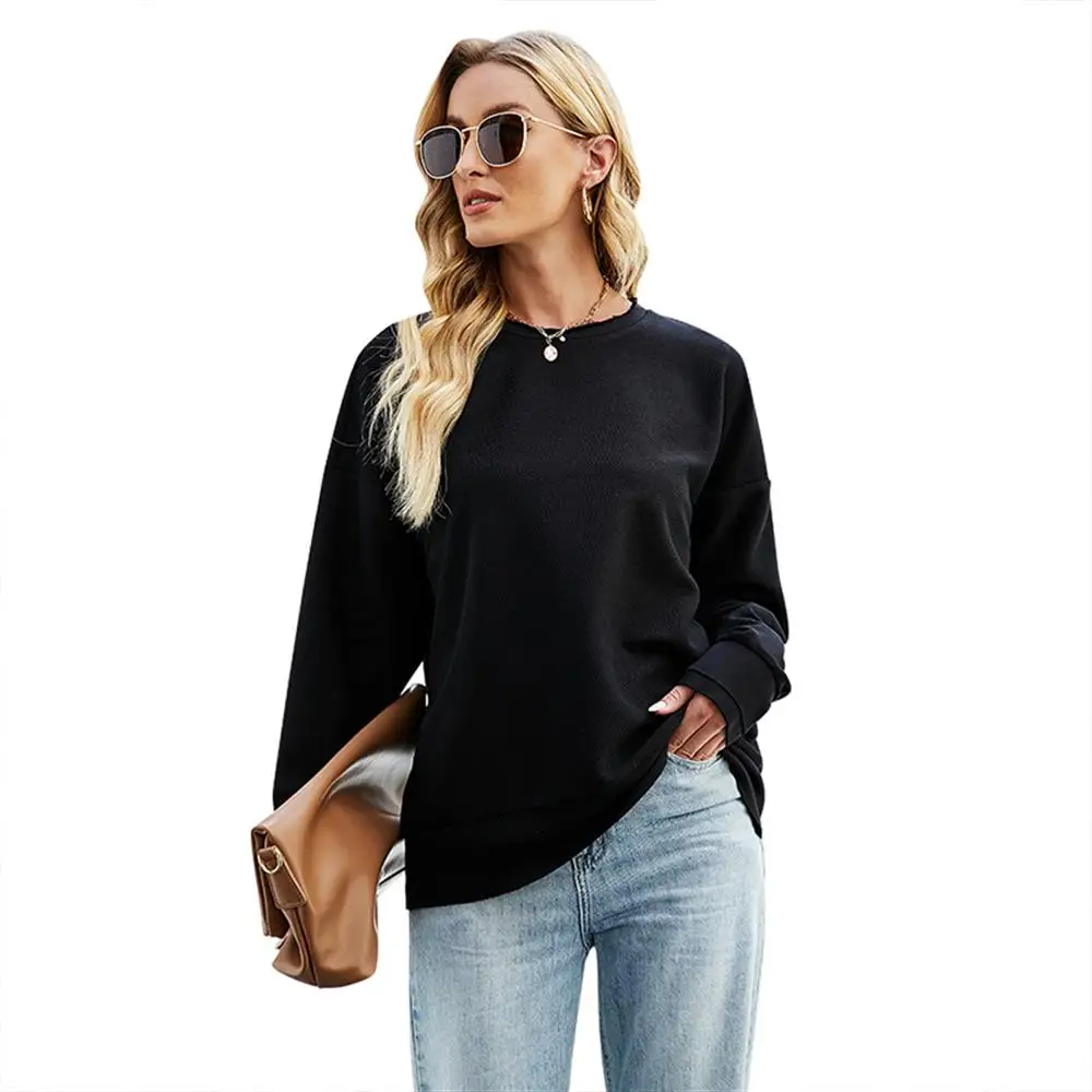 

Women Casual Outwearing Plain Sweatshirt Ladies Crew Neck Long Sleeves Tops Wear Pullover Casual Outwearing Tops Clothes