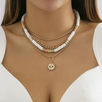 korean trendy simulated pearl choker necklace for women men bohemian colorful handmde face bead collar white color jewelry 2022