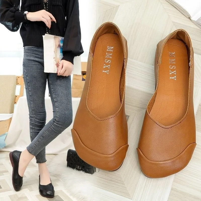 

Summer Womens Flat Shoes Fashion Black Round Toe Soft Bottom Shallow Mouth Handmade Womens Shoes Size 41 Luxury Leather Flats