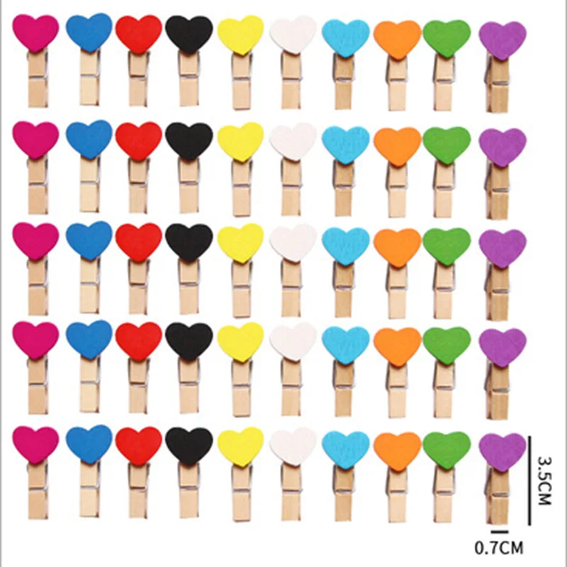 

50/100 Pieces Wholesale Wooden Cartoon Love Clip Color Clip 3.5cm Long Photo Clip Decorative Clip