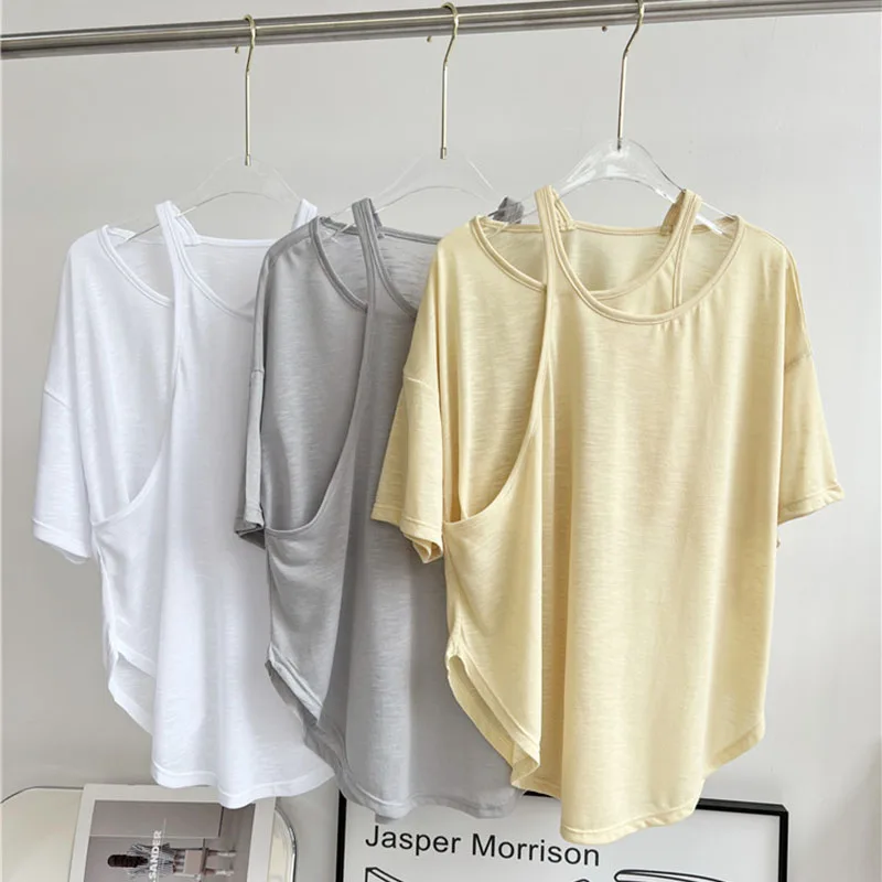 Women Summer Cool Workout Sport T-shirt Lightweight Hip Length Workout Gym Shirts Short Sleeved