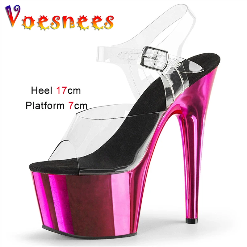 

Свадебные туфли Gaoxiaojie 17 см/7 дюймов, Прозрачный верх из ПВХ, сексуальные экзотические блестящие туфли на платформе и высоком каблуке, сандал...