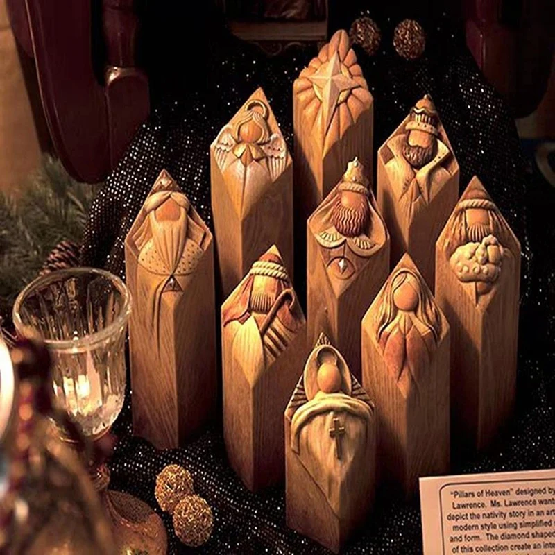 

Heaven Nativity Tree Pillar Statue Resin Craft Statues Desktop Ornament Home Office Restaurant Decor Christmas Pillar