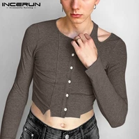 handsome well fitting new men camiseta long sleeve loose comfortable t shirts solid color buttons up hollow crop tops 2022 s 5xl