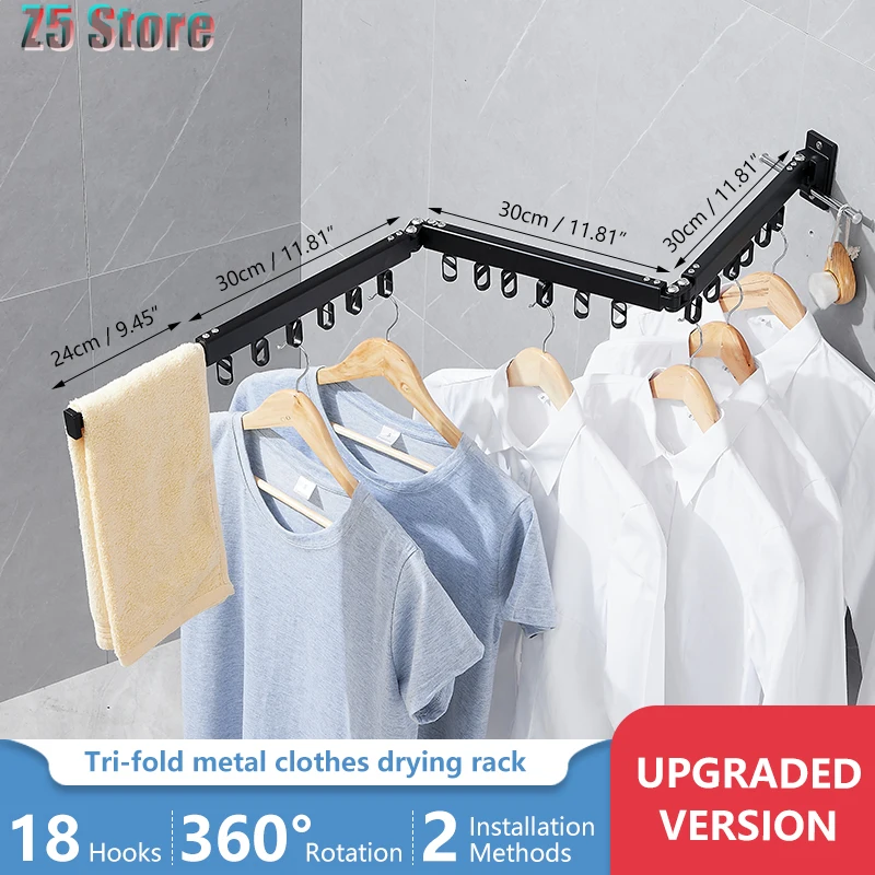 New Folding Clothes Hanger Retractable Cloth Drying Rack Wall Mount Indoor&Outdoor Space Aluminum Household Clothes Organization