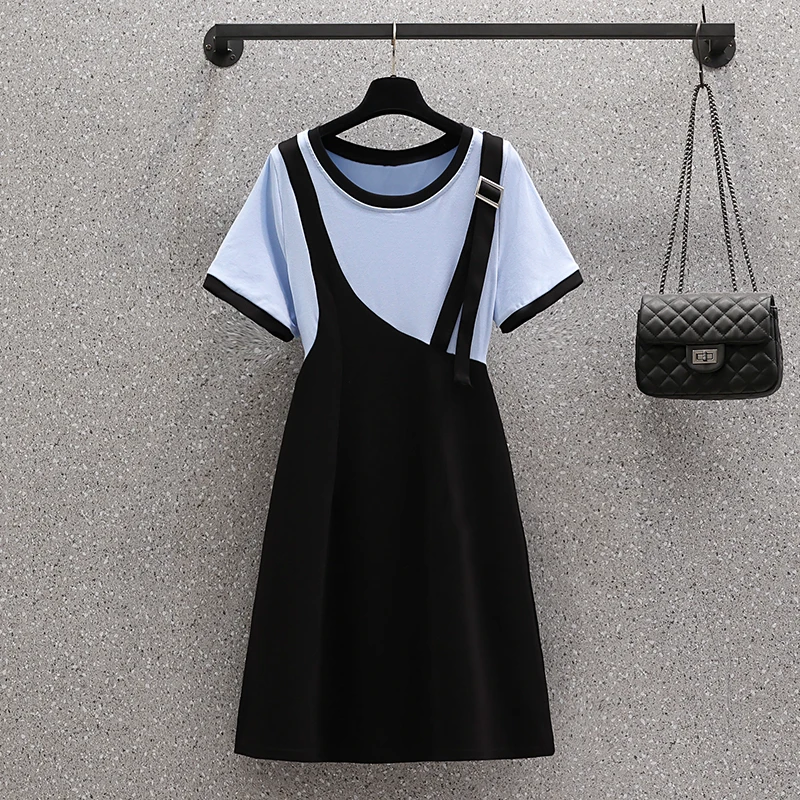 

Summer Dresses For Women Lace Patchwork fake two Dresses Office Ladies Elegant Vintage High Waist A-line Vestido De Fiesta
