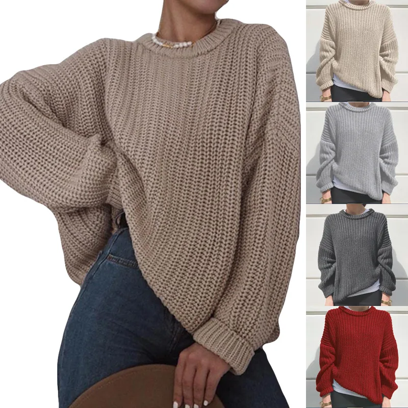 

Woman Sweaters New Womens Loose Solid O Neck Long Sleeve Knitting Pullovers Womens Top