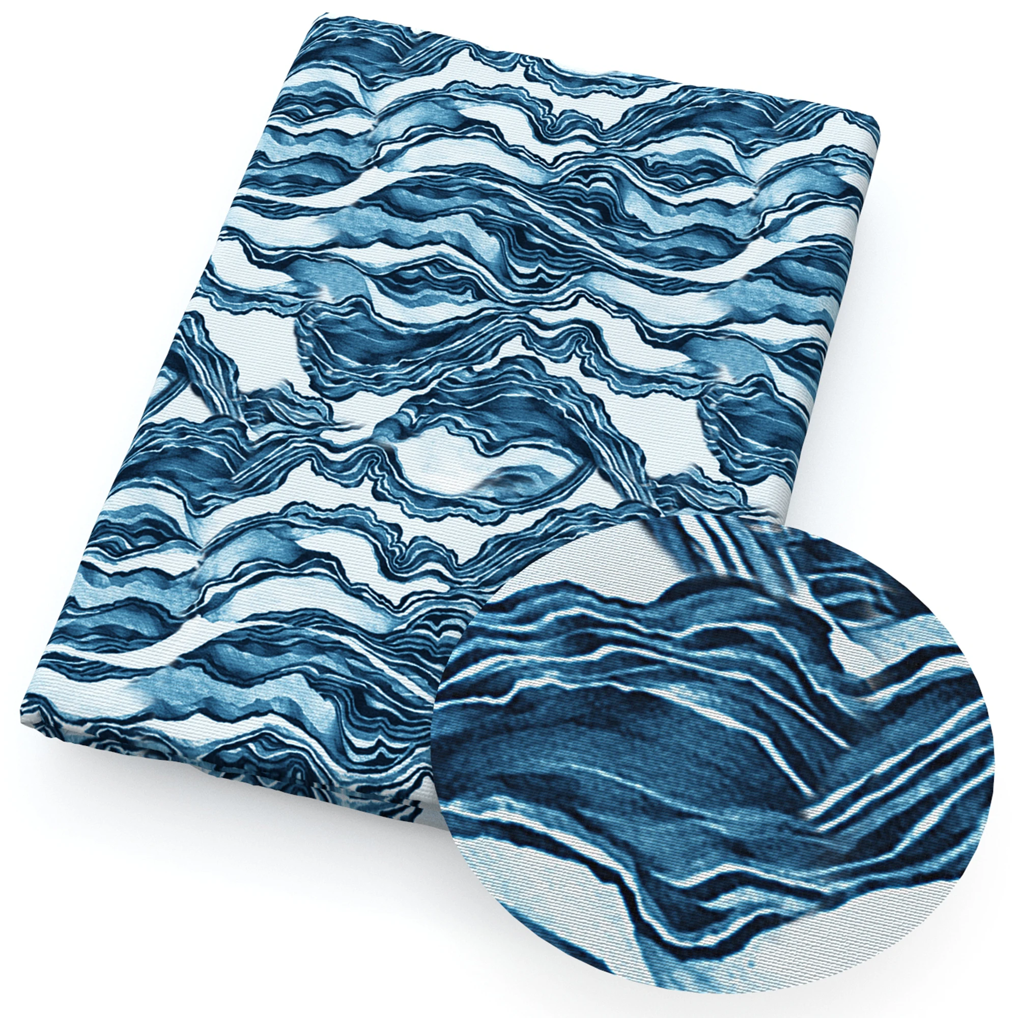 Ткань хлопковая Полиэстеровая с принтом морской волны 50*145 см