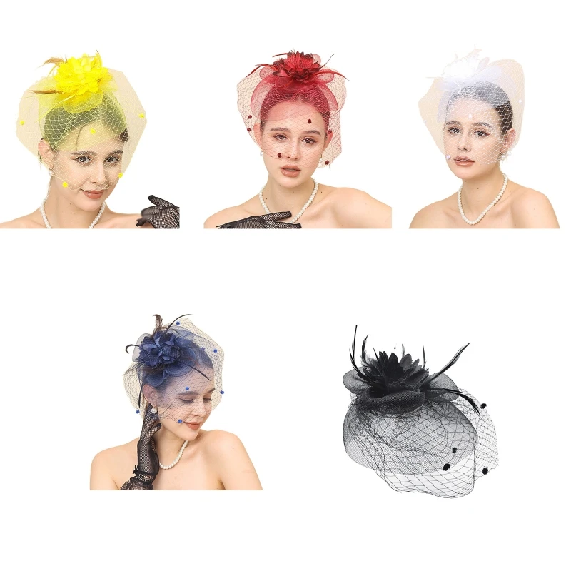 

Q1FA Bride Delicate Wedding Net Yarn Feather Headband Carnival Performance Hair Hoop