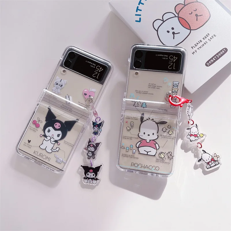 

Cute Dog Cat Pendant Transparent Phone Case for Samsung Galaxy Z Flip 3 Z Flip 4 Hard PC Back Cover for ZFlip3 ZFlip4 Case Shell