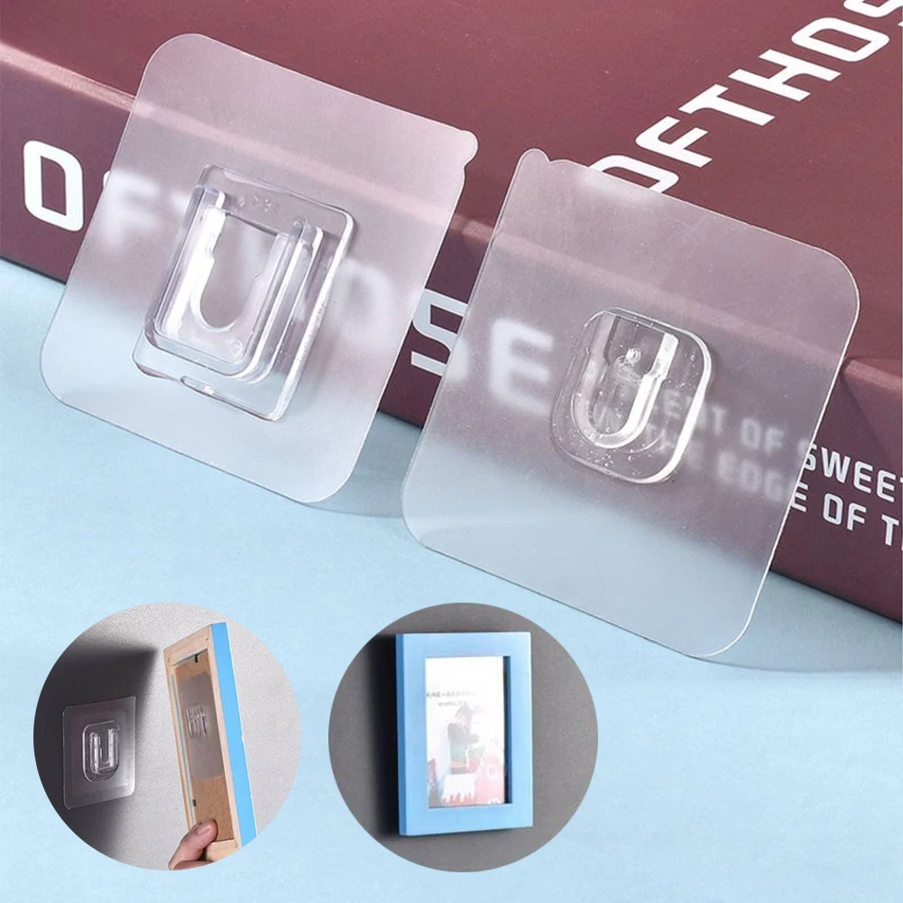 

5/10 Pairs Double-Sided Self Adhesive Sticky Screw Wall Holder Hooks Hanger Strong Kit Heavy Transparent For Kitchen Bathroo