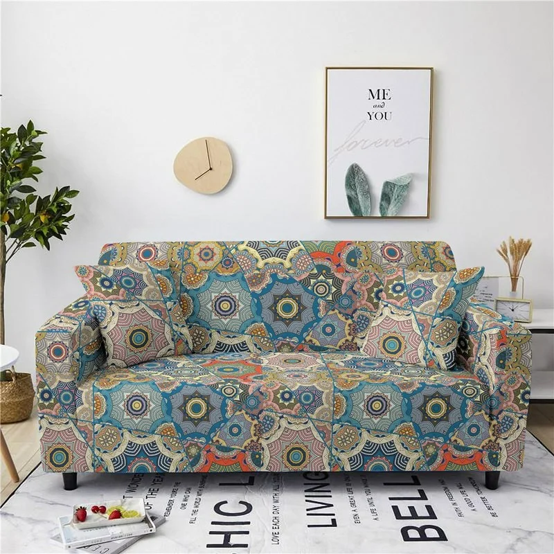 

Mandala Print Elastic Sofa Cover Anti-dirty 3 Seater Furniture Protector Washable L Shape Sectional Sofa Cover Housse De Canapé
