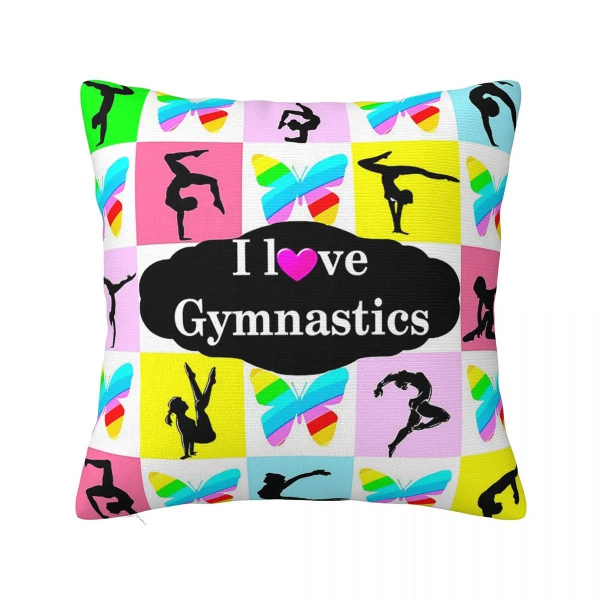 

I Love Gymnastics Plaid Pillowcase Printing Polyester Cushion Cover Gift Cartoon Throw Pillow Case Cover Home Zipper 45X45cm