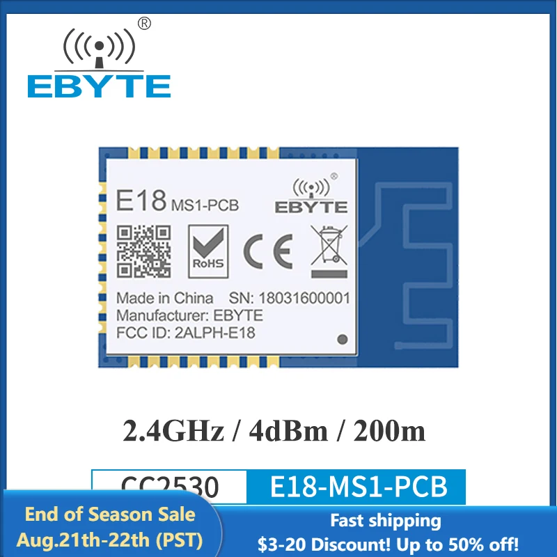 10 шт./лот CC2530 Zigbee 2,4 ГГц беспроводной передатчик приемник Zigbee беспроводной модуль для умного дома EBYTE E18-MS1-PCB