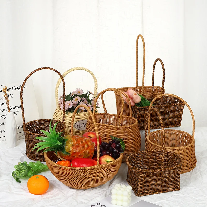 

CAMIGEL Pastoral Series Rattan Woven Basket Picnic Basket with Handle