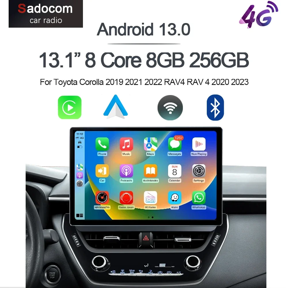 1920*720 Carplay 13 1 &quotAndroid 13.0 8 ГБ + 256 Автомагнитола GPS WIFI мультимедиа для Toyota Corolla 2019-2022 RAV4
