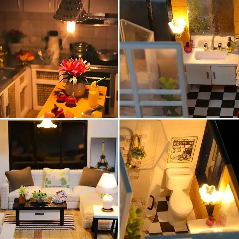 cutebee diy dollhouse kit apartment loft wooden miniature doll houses with furniture led lights for children birthday gift free global shipping