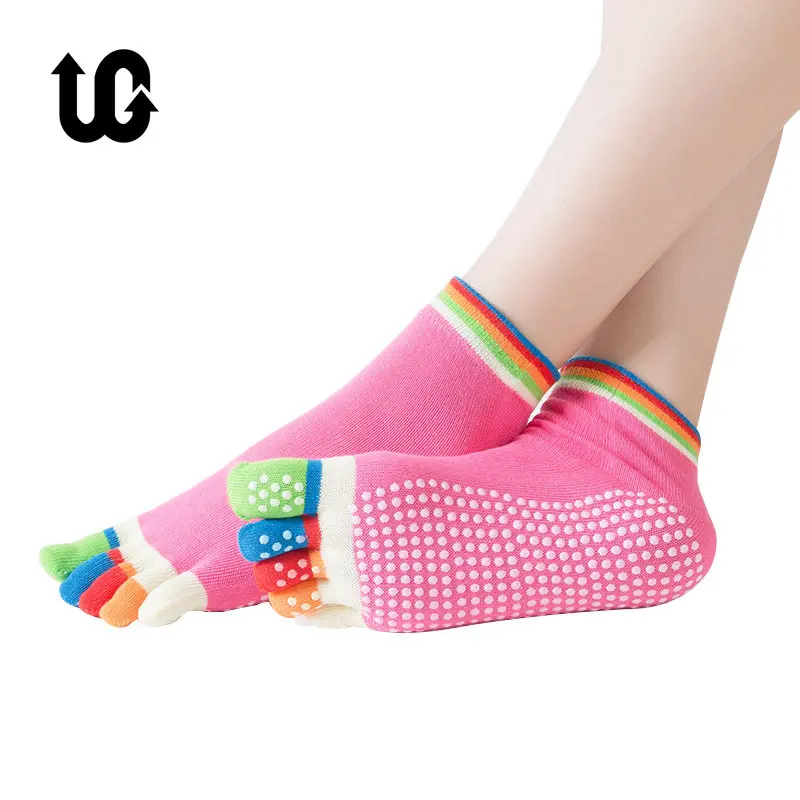 Купи Women Yoga Sock Anti-slip Five Fingers Backless Cotton Silicone Non-slip 5 Toe Winter Female Socks Ballet Gym calcetines dedos за 206 рублей в магазине AliExpress