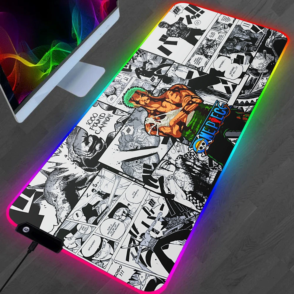 

One Pieces Zoros LED Gaming Mousepads Large Desk Mat PC Gamer XL Mousepad RGB Mouse Pad Luminous Mouses Mice Mats With Backlight