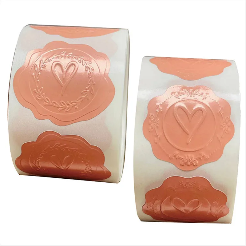 

300pcs Self-Adhesive Labels Bronzing Embossed Stickers Heart Envelope Seal Label for Wedding Party Invitations Cards Decoration