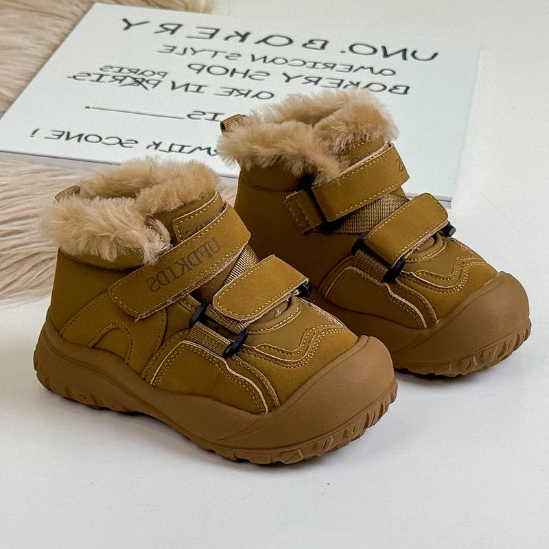 Детские кроссовки высокого качества с плюшевым мехом однотонные черные розовые