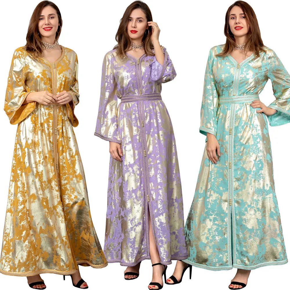 

Turkish Dresses Fashion Muslim Abaya Dress for Women Fall 2022 Dubai Jalabiat Turkey Arabic Oman Moroccan Caftan White Golden