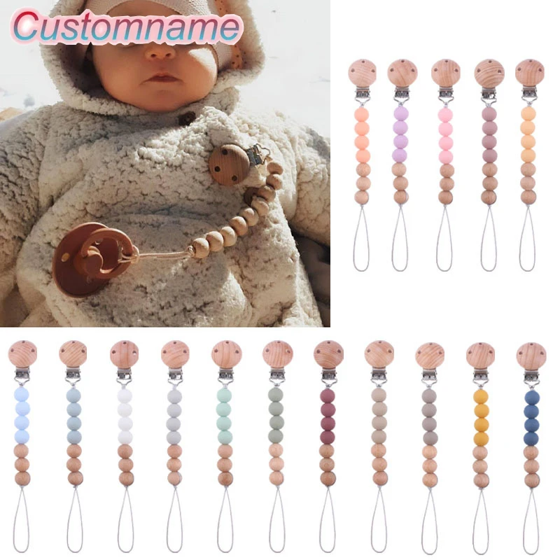 1Pcs Infant Beech Round Hole Pacifier Chain Soothe Baby Silicone Beech Bead Molar Anti-drop Chain Pacifier Chain Holder For Gift